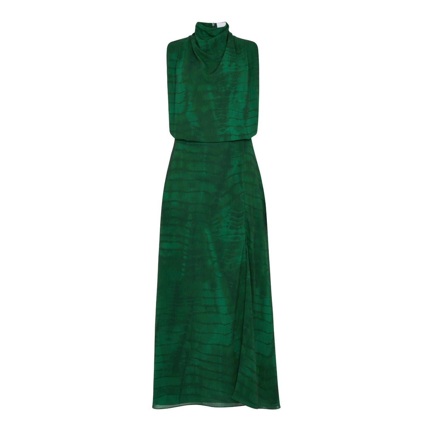 GREEN SHIBORI SCARF HALTER DRESS