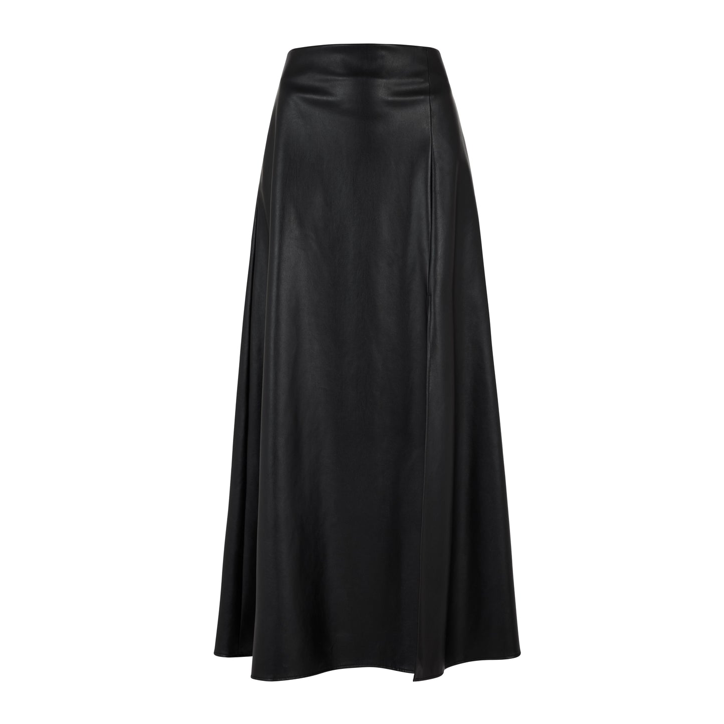 BLACK VEGAN LEATHER SLIP SKIRT
