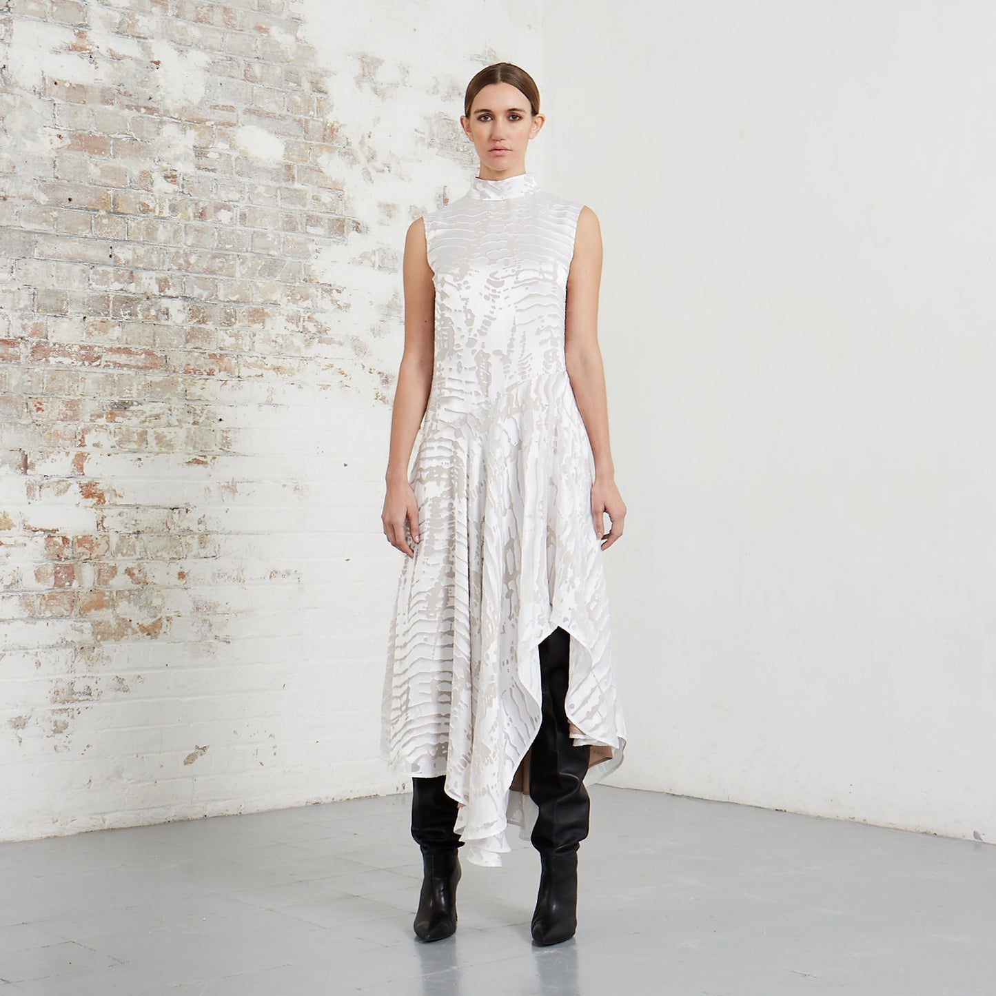 ASYMMETRIC DEVORÉ DRESS