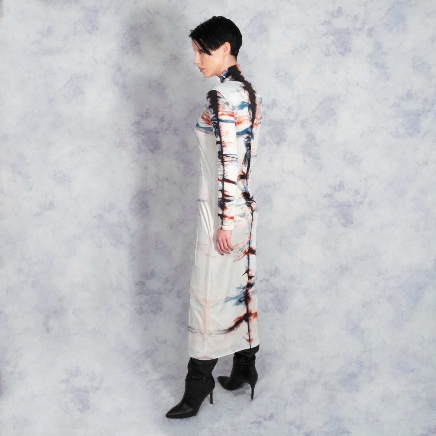 SILK SHIBORI TURTLENECK DRESS