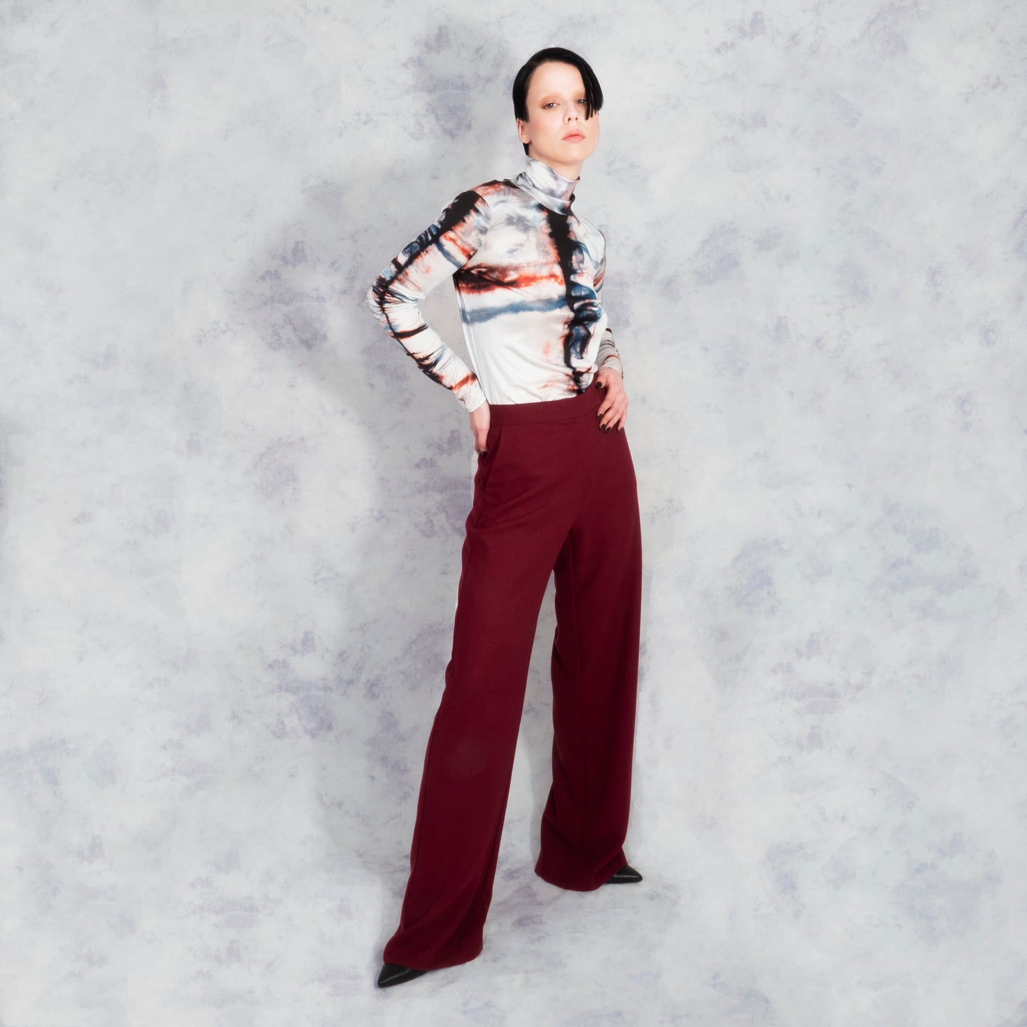 SILK TIE DYE TURTLENECK TOP