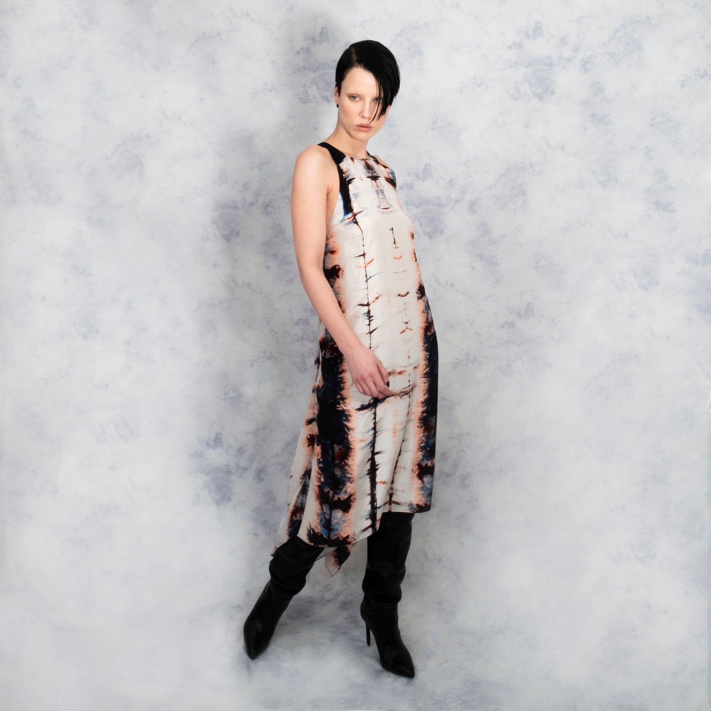 SILK APRON TUXEDO DRESS