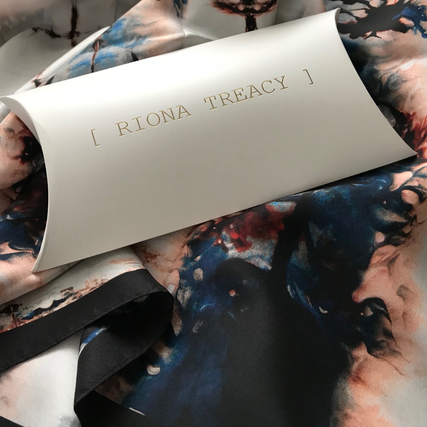 riona treacy AW19 silk scarf tie dye black dragonfly
