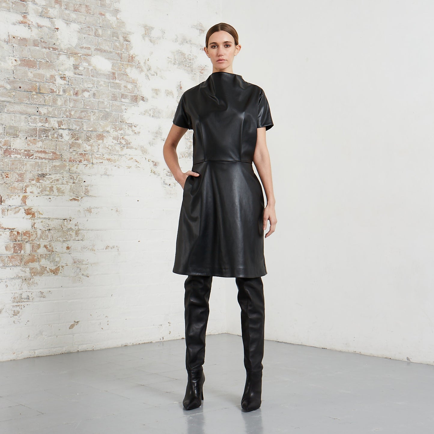 VEGAN LEATHER KIMONO DRESS
