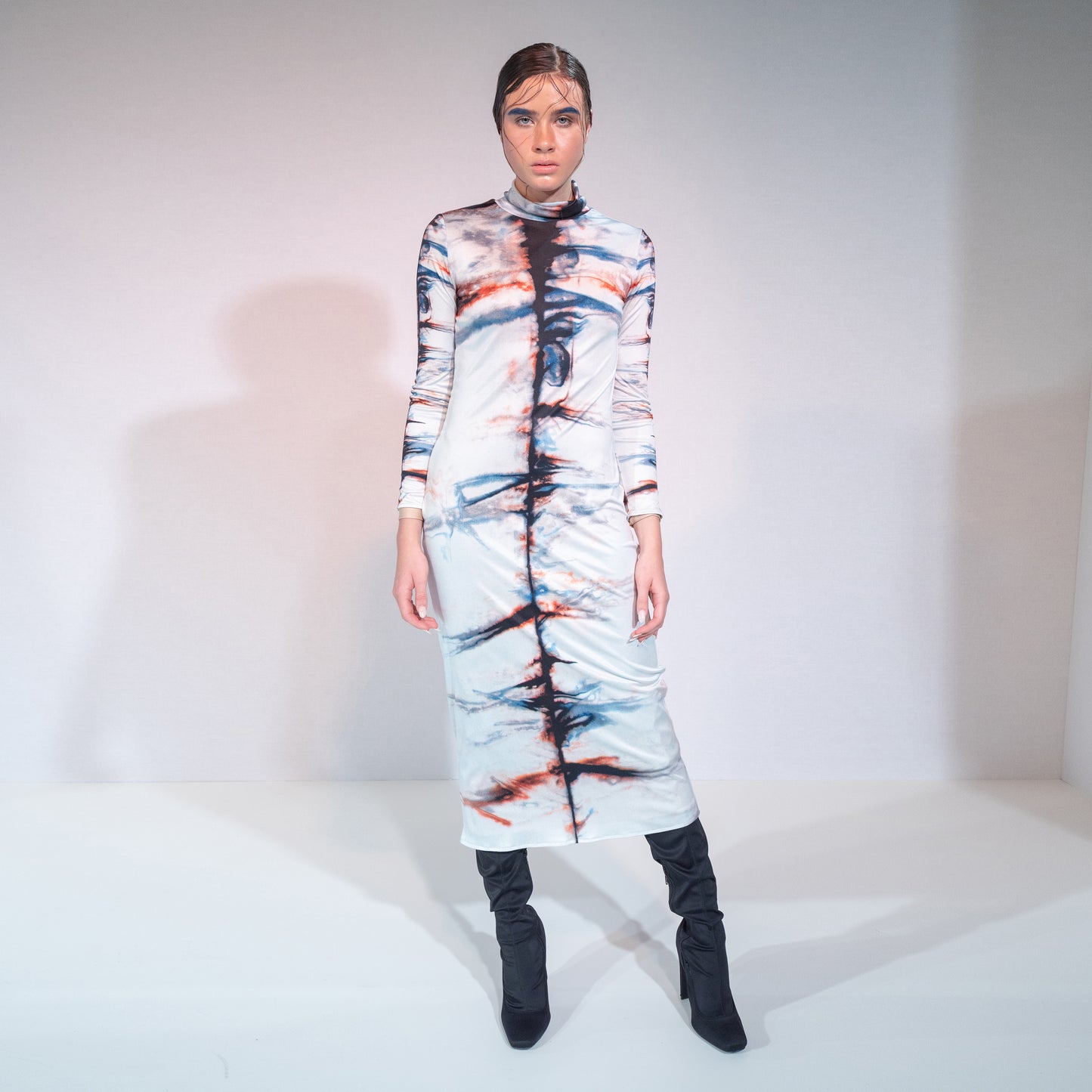 riona treacy SILK SHIBORI POLONECK DRESS aw19 tie dye