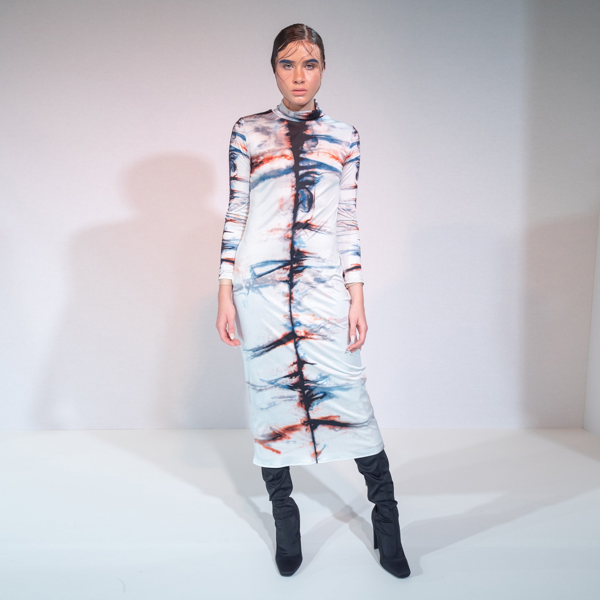 riona treacy SILK SHIBORI POLONECK DRESS aw19 tie dye