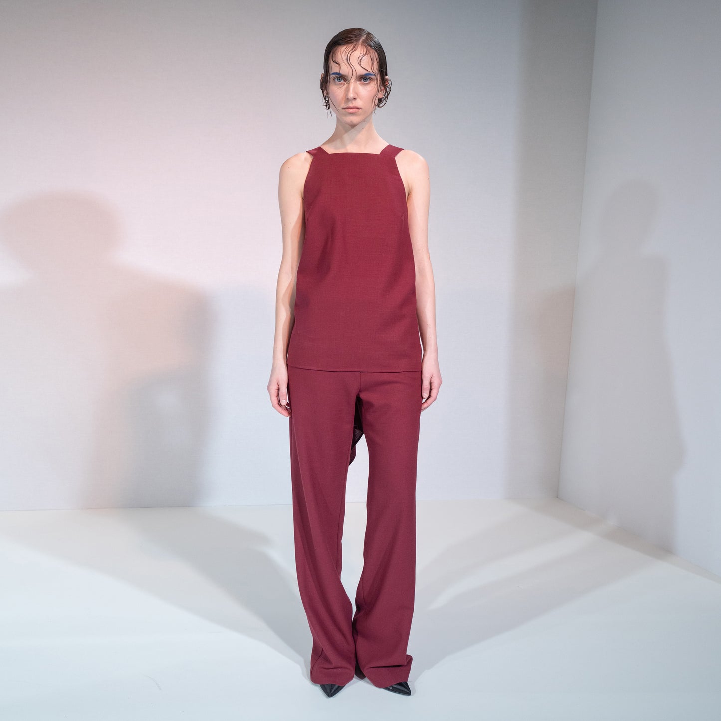 RED TUXEDO APRON TOP