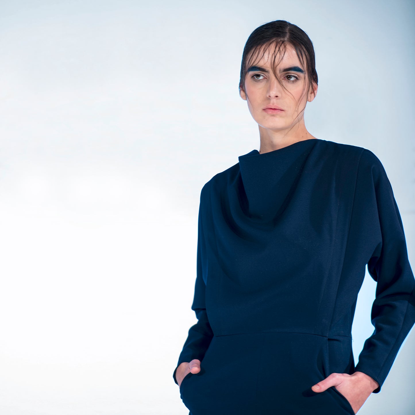 NAVY COWL NECK JUMPSUIT