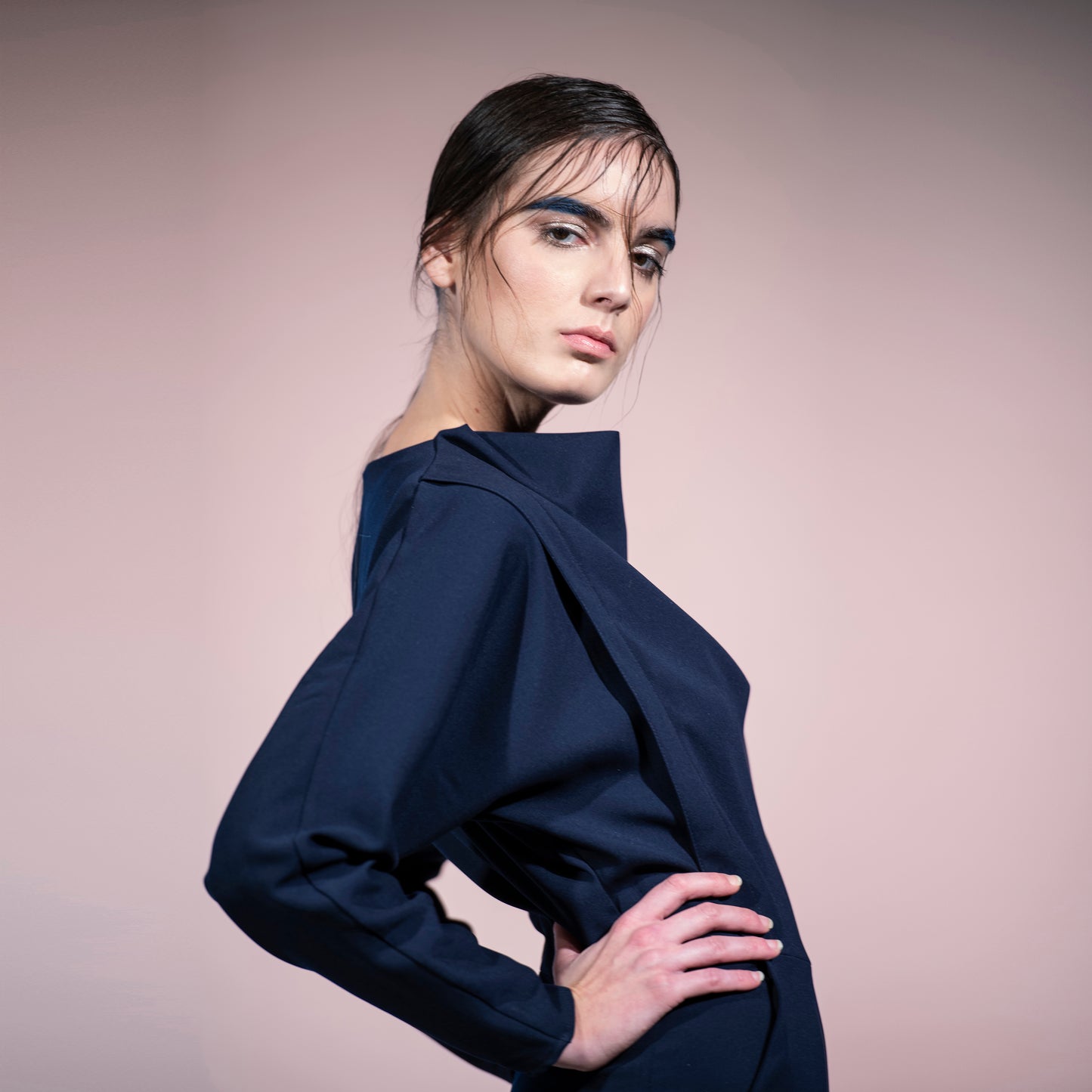 NAVY COWL NECK JUMPSUIT