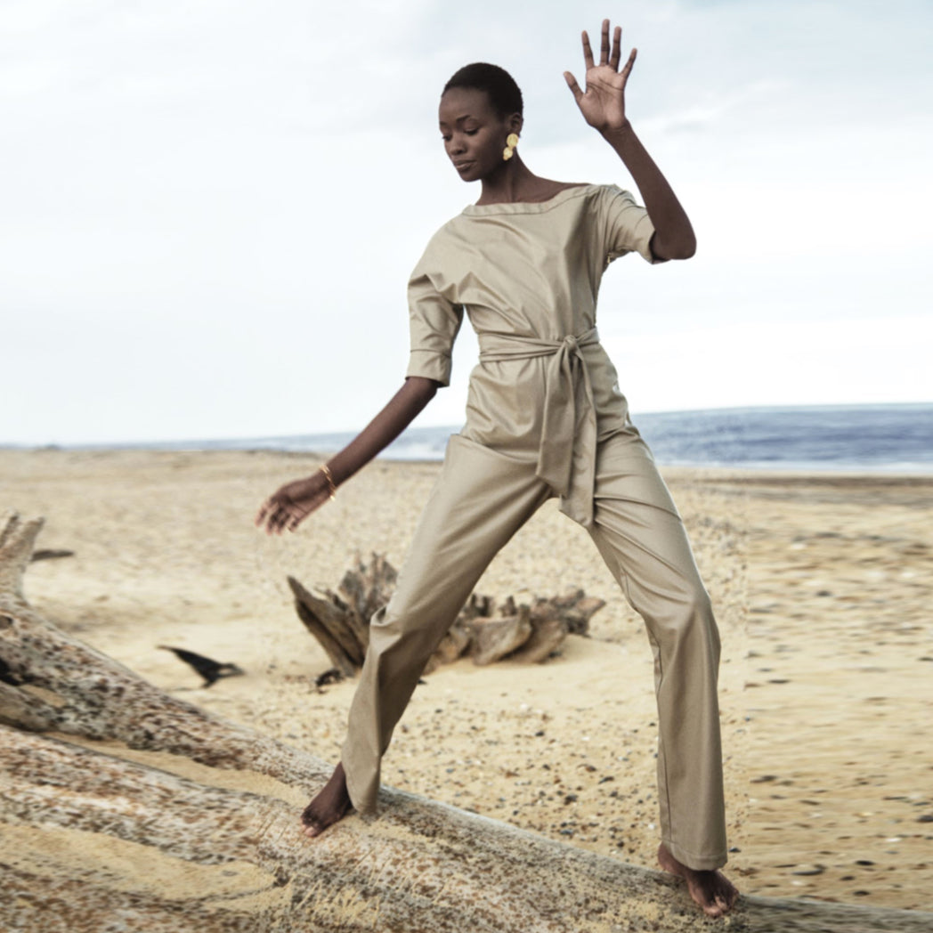 ASYMMETRIC VEGAN LEATHER JUMPSUIT