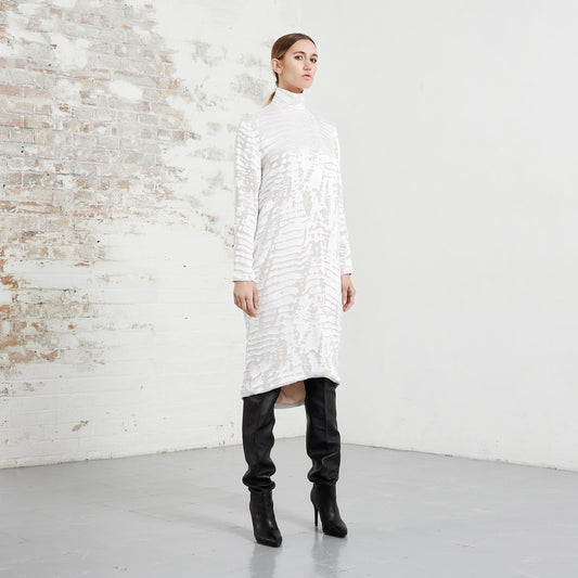 Turtleneck Bustle Dress Devore Ivory Silk Riona Treacy