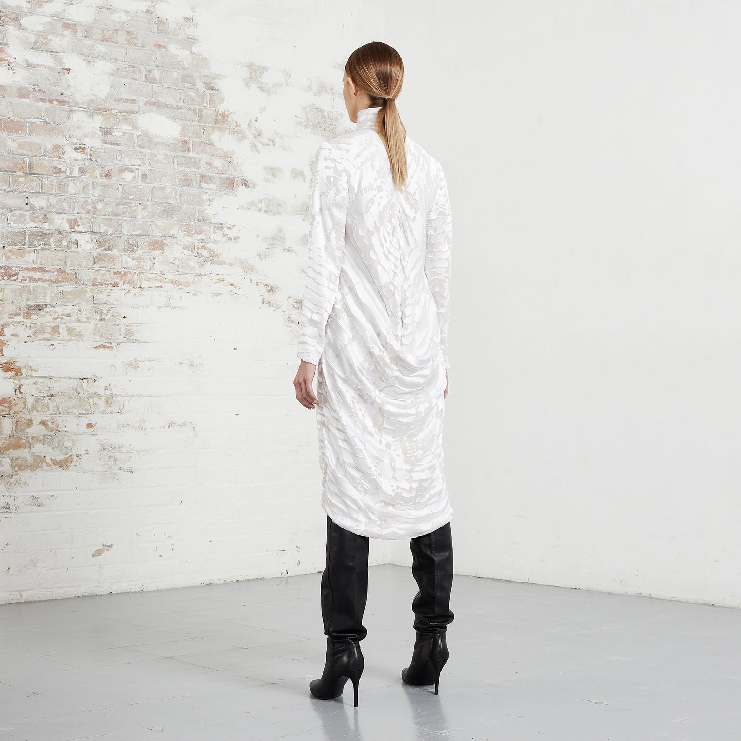 DEVORÉ TURTLENECK BUSTLE DRESS