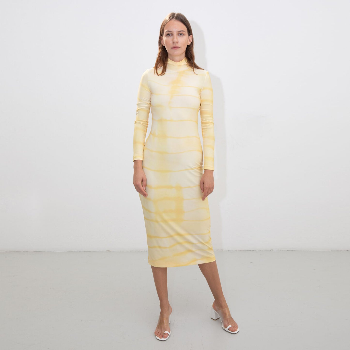 YELLOW SHIBORI TURTLENECK DRESS