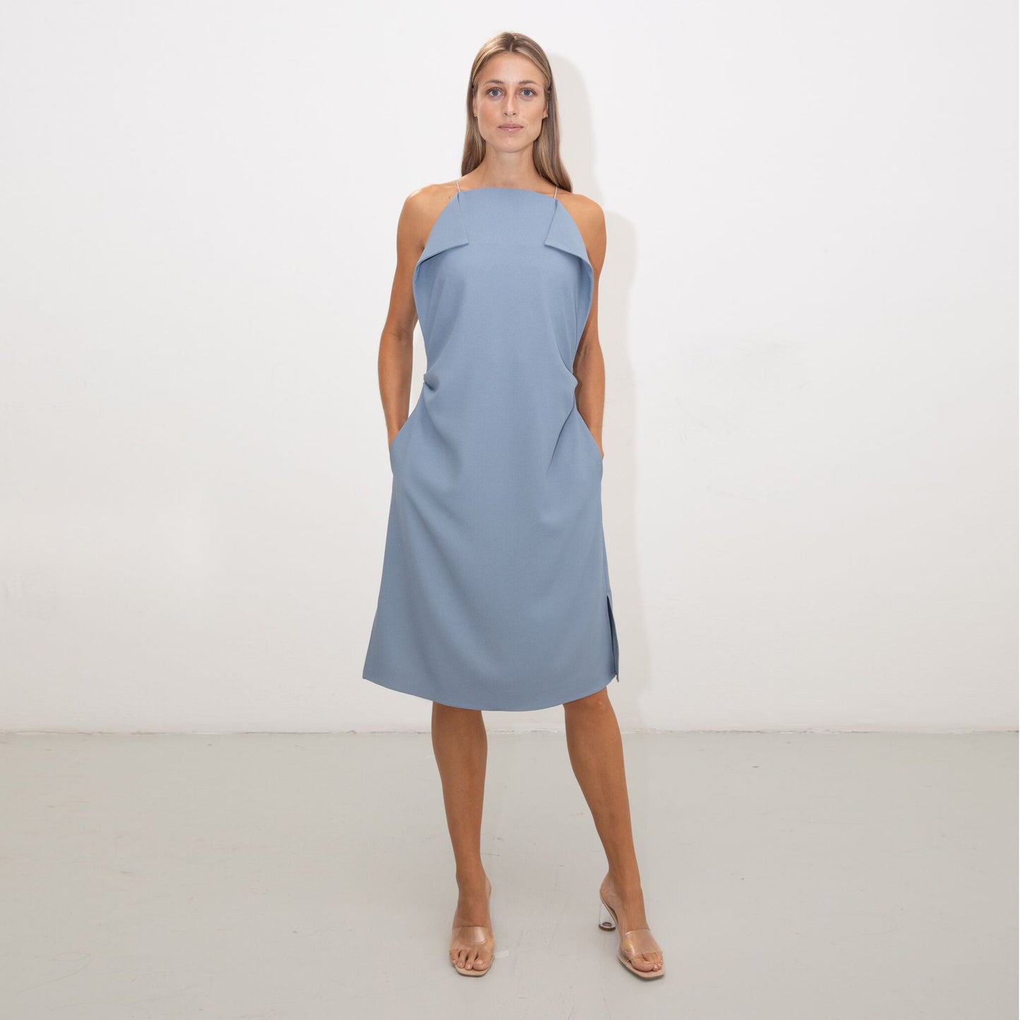 BLUE ORIGAMI CAMISOLE DRESS