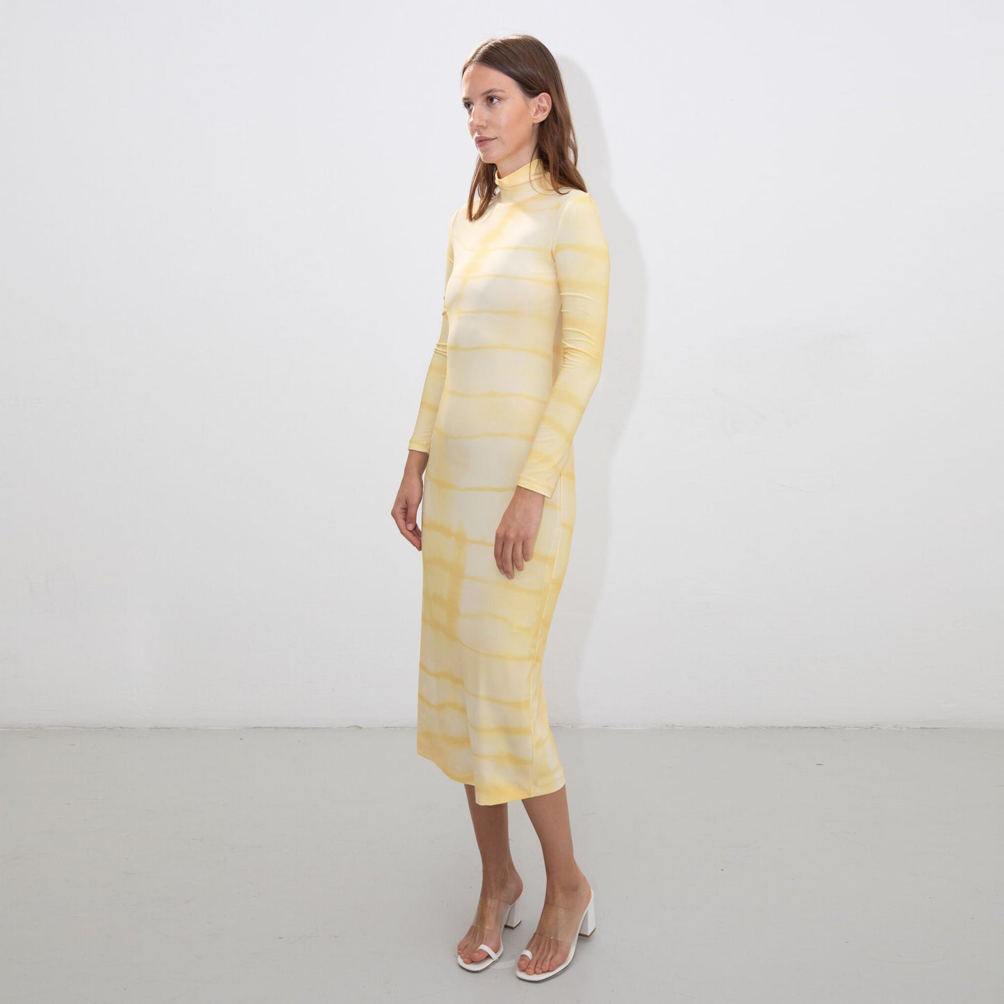 YELLOW SHIBORI TURTLENECK DRESS