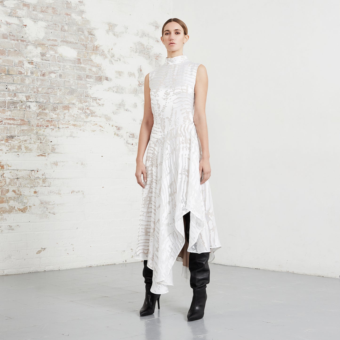 ASYMMETRIC DEVORÉ DRESS