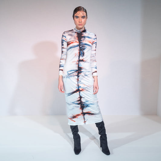 riona treacy SILK SHIBORI POLONECK DRESS aw19 tie dye