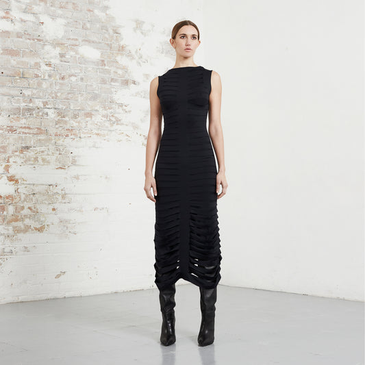 BLACK RIBBONS DRESS SLASH JERSEY RIBBONS RIONA TREACY AW20