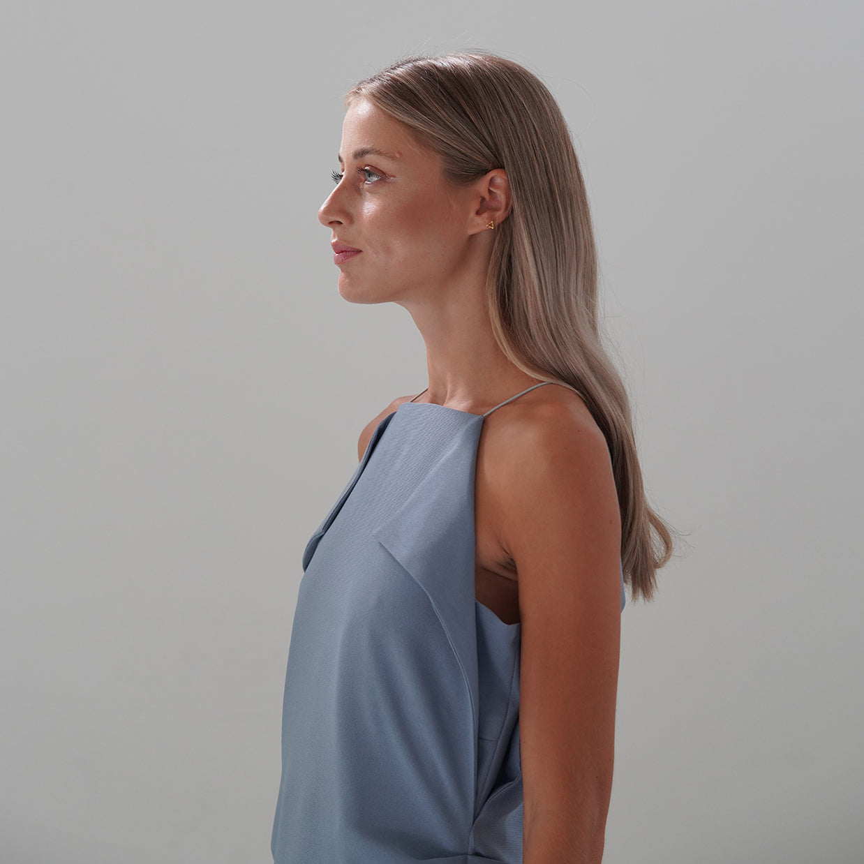 BLUE ORIGAMI CAMISOLE DRESS
