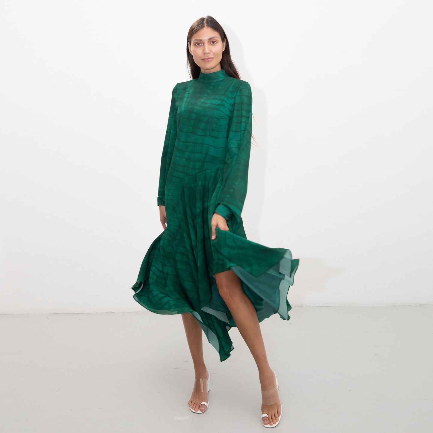 GREEN SHIBORI GUEST DRESS