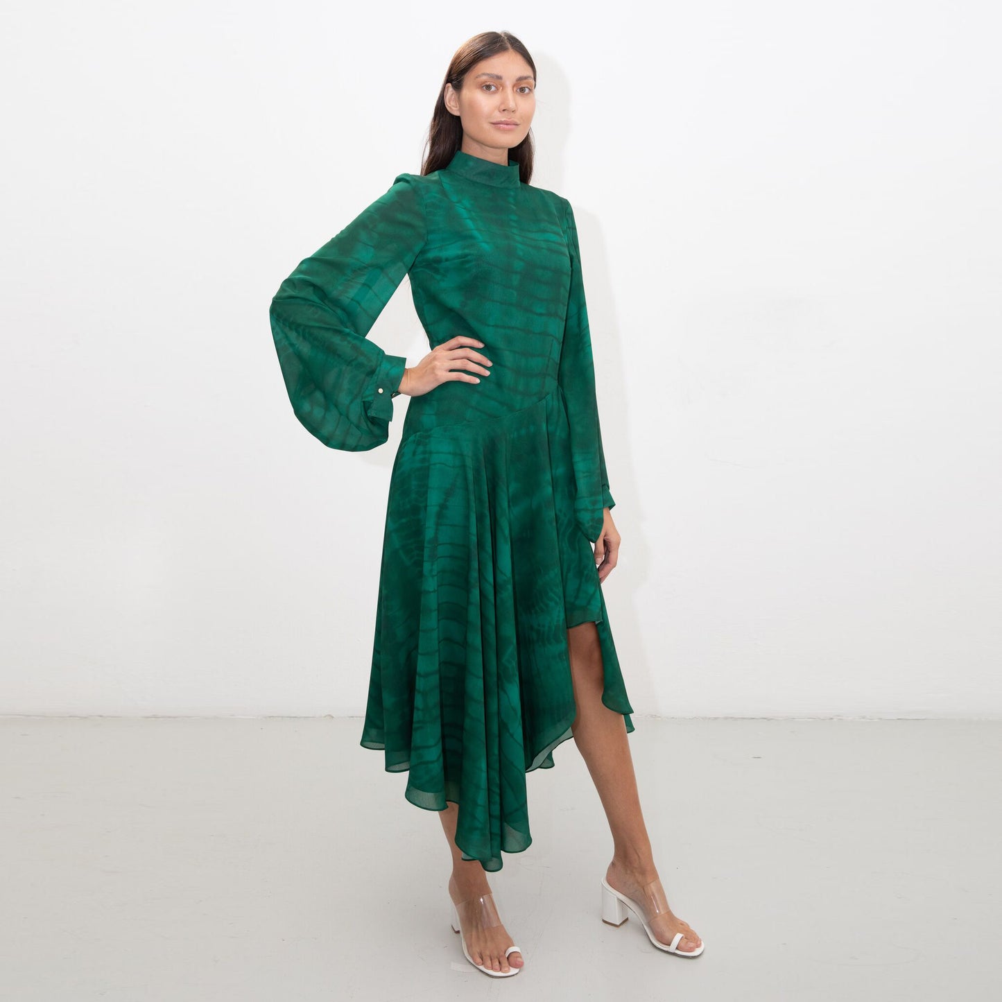 GREEN SHIBORI GUEST DRESS