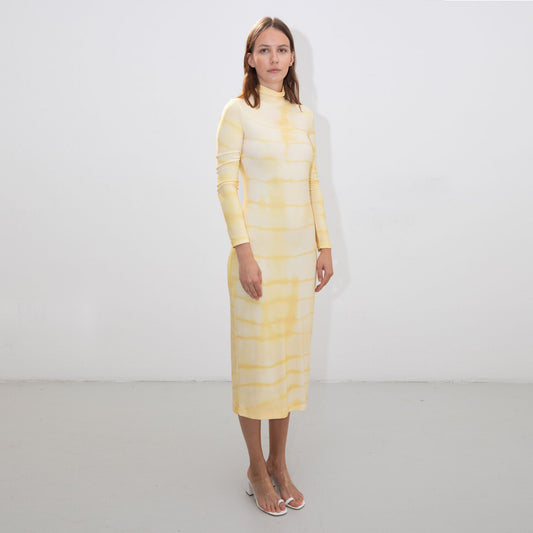 YELLOW SHIBORI TURTLENECK DRESS