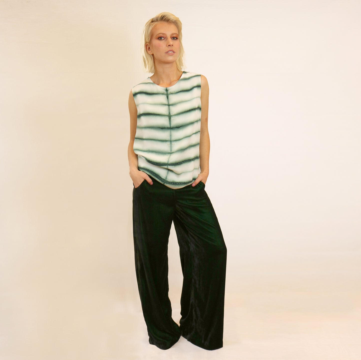 GREEN VELVET WIDE LEG TROUSERS